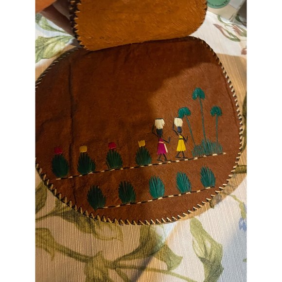 Vintage African Coconut Husk Coasters/Mat Embroidered Needle Point - Picture 2 of 4